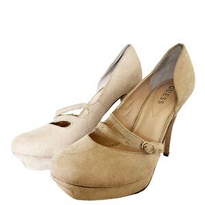 GUESS platform shoes, beige suede heels